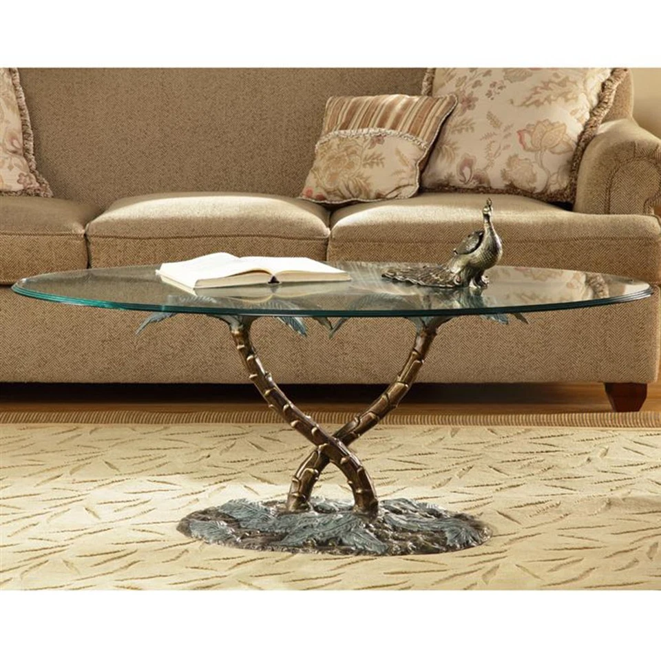 Cast Aluminum Palm Tree Glass Top Coffee Table - Image 2 of 2