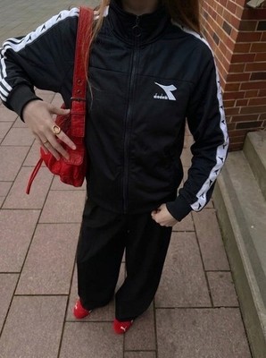 Diadora Damen Trainingsjacke Gr. S Schwarz Weiß Vintage Track Jacket Retro Y2K