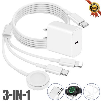 2m Multi USB Ladekabel 3 in 1 Typ-C Micro Für Apple Watch 9 8 iPhone 15 16
