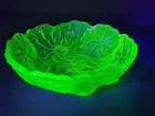 1930's Vintage Uranium Depression Indiana Glass Bowl Lily Pons Pattern Green