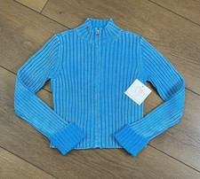 Design History Girls NWT Full Zip Blue Mock-Neck Crop Sweater Size L