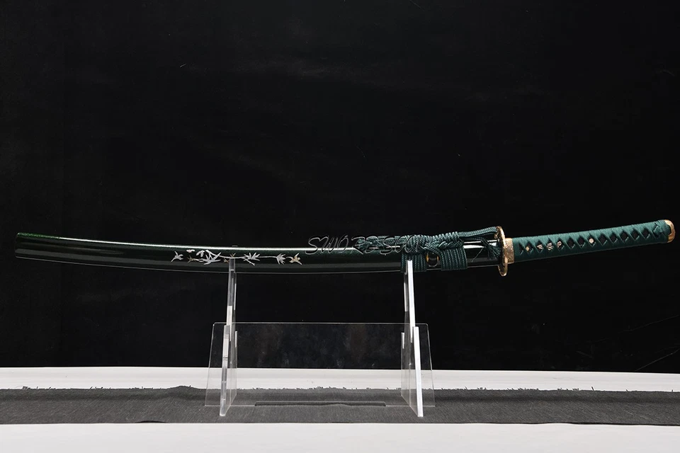 Шикарный зеленый японский самурайский меч катана T10 сталь глина закаленный настоящий хамон - Изображение 2 из 4