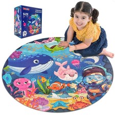 70 Piece Round Ocean Jigsaw Puzzle for Kids, Underwater World