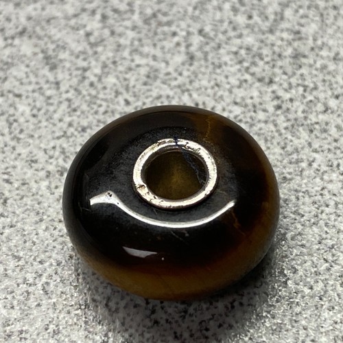 LAA 925 Tiger Eye Gemstone Bead Round Spacer Charm Bead Sterling Silver