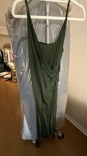 Emerald Green Satin Maxi Dress Ruched Slit Spaghetti Strap Prom evening Gown