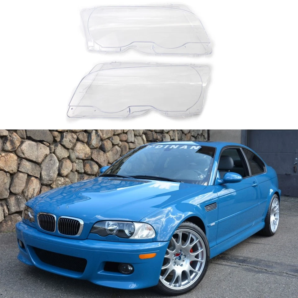 Pair Front Headlight Lens Cover for 1999-2003 BMW E46 2DR / 2001-2006 M3 Clear Foto 2 de 4