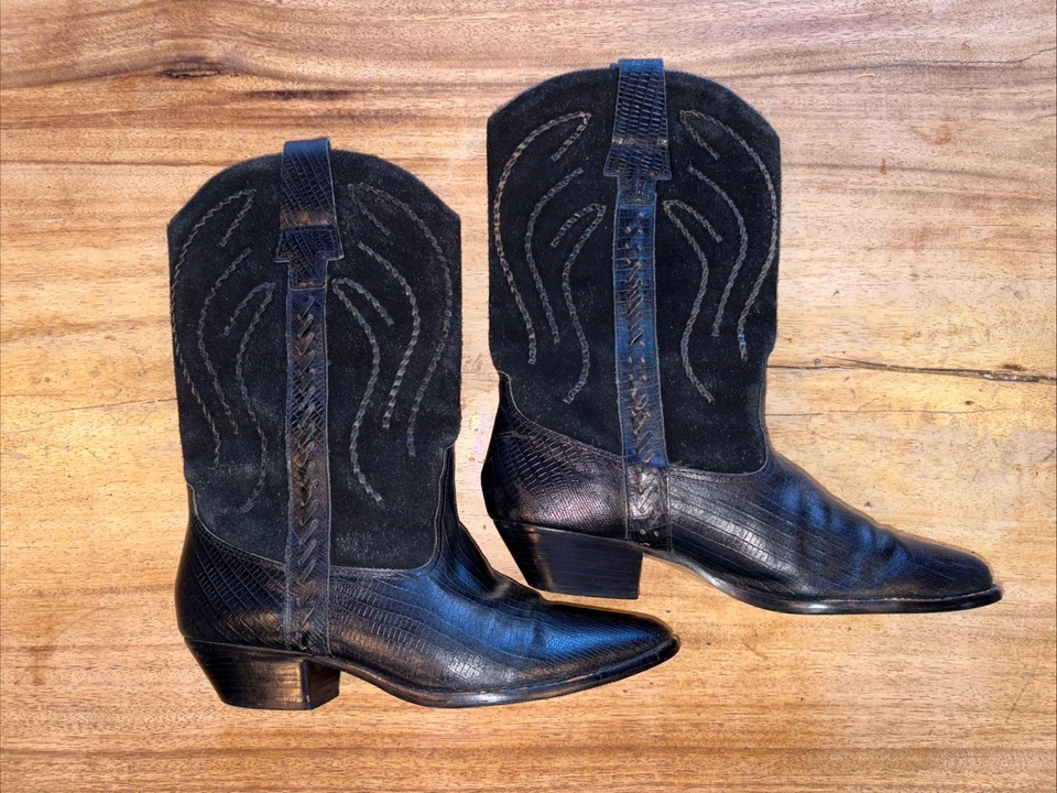 VTG 80’s BRUNO VALENTI Women’s Black Cowboy Boots In Size 8.5 - Image 2 of 4
