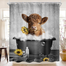 Funny Highland Cow Country Western Cute Cattle Bathroom Shower Curtain Set 60"