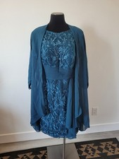 Mother Of The Bride Dress With Topper Turquoise Blue Midi Lace Glam Wedding 16
