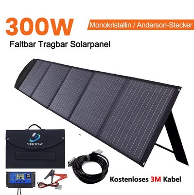 Solarpanel 300W Faltbar Tragbar 12V Solar für Camping Wohnmobil Balkonkraftwerk