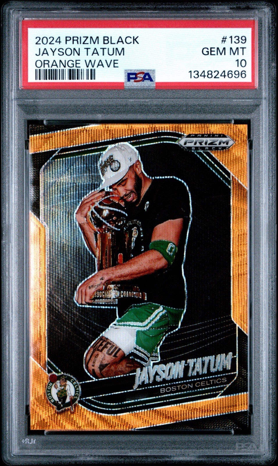 Panini 2024-25 Prizm Black Jayson Tatum #139 Orange Wave /60 PSA 10 Celtics