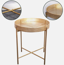 Gold Metal Side End Tray Tables Round Side Coffee Table for Living Room