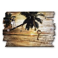 Palmenstrand - SchlüSselbrett Aus Holz Im Shabby Chic Mit 5 Haken, Handgemacht