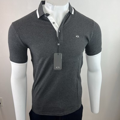 Armani Exchange Gray Two Tone Collar Stretch  Logo Slim Fit Polo Shirt Size S