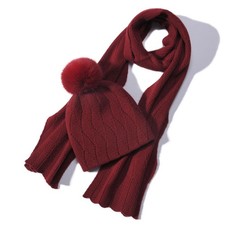 Knit Hat Scarf Set with Detachable Pom Pom, Wool Blend Winter Beanie Long S...