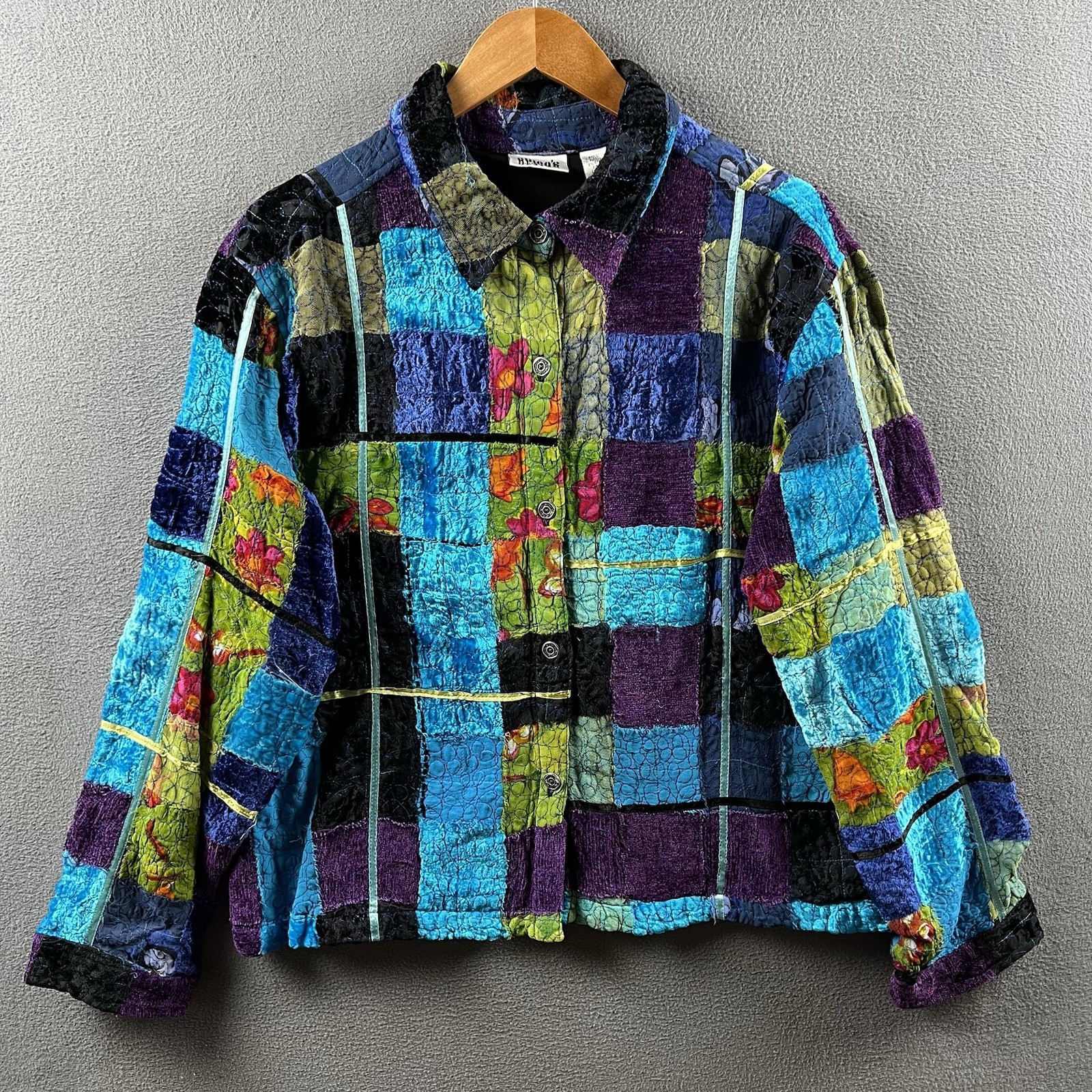 Chicos Jacket Size 3 Colorful Patchwork Floral 3D… - image 1