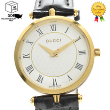 Vintage [ Near MINT ] GUCCI 2040M White Dial Gold Unisex Quartz 30mm Watch JAPAN