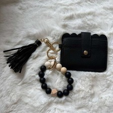 Silicone Beaded Wristlet Keychain Bracelet with Wallet black NEW