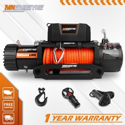 MNEMOSYNE Electric Winch 14500LBS 12V Synthetic Rope Towing Truck Trailer 4WD