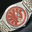 AUTOMATIC VINTAGE REFURBISHED SEIKO 5 6309A JAPAN MENS RED DIAL WATCH a440882-1
