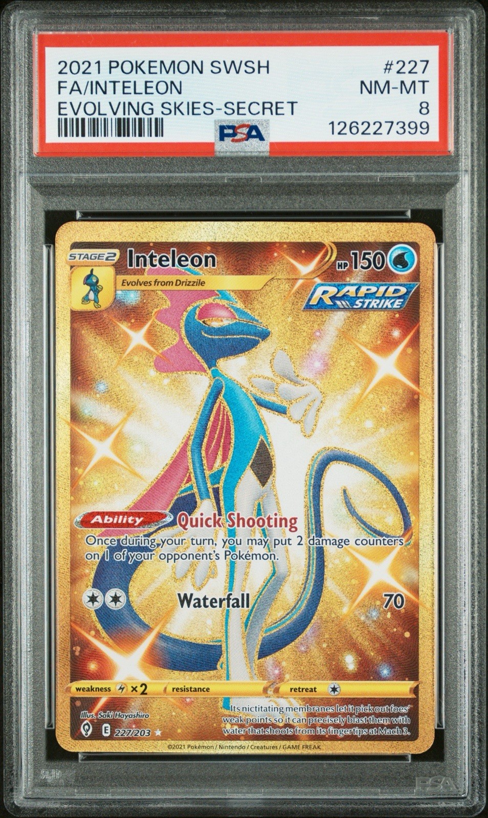 Pokémon Inteleon Secret Rare Holo PSA 8 SWSH07 Evolving Skies 227/203 2021