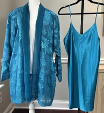 Victoria's Secret Vintage Gold Label Robe Slip Nightie Set Sheer Floral Size M