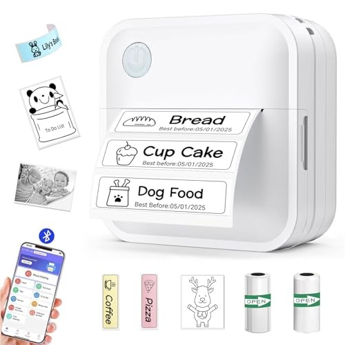 Bluetooth Mini Label Maker Machine with White Tape - Portable Sticker Printer Bluetooth Mini Label Maker Machine with White Tape - Portable Sticker Printer