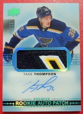 2017-18 U/D PREMIER NHL ROOKIE AUTO PATCH, TAGE THOMPSON CARD, NM/M, LOT#154. rookie card picture