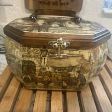 Vintage Anton Pieck Wooden Octagon Box Purse Lucite Handle Farmers Market 70s