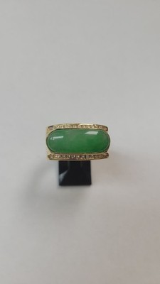 Mens 14kt Yellow gold Green Jade w/ Diamond Rind Values at $ 3,800!