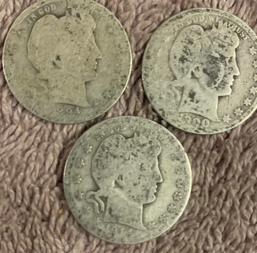 LOT OF THREE (3) BARBER QUARTERS DATES: 1894-O, 1900-P, 1914-D