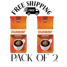 ( PACK OF 2) Dunkin' Hazelnut Flavored Ground Coffee, 12 oz