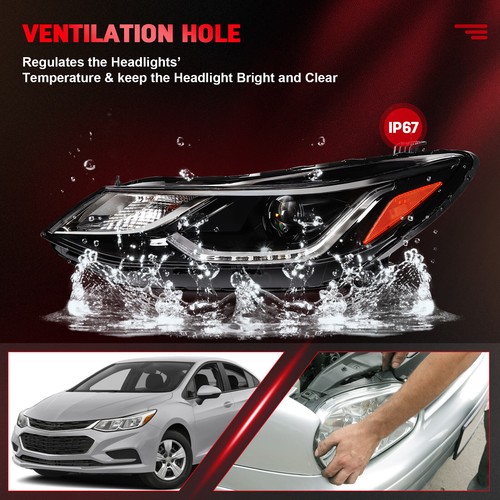 Left Driver Side For 2016-2019 Chevy Cruze Headlights Assembly w/LED DRL - Picture 5 of 7