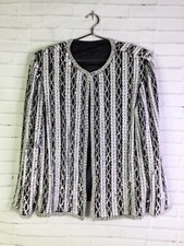 VTG Womens Size L White Silver Sequins Beaded Embellished Glam Open Front Blazer