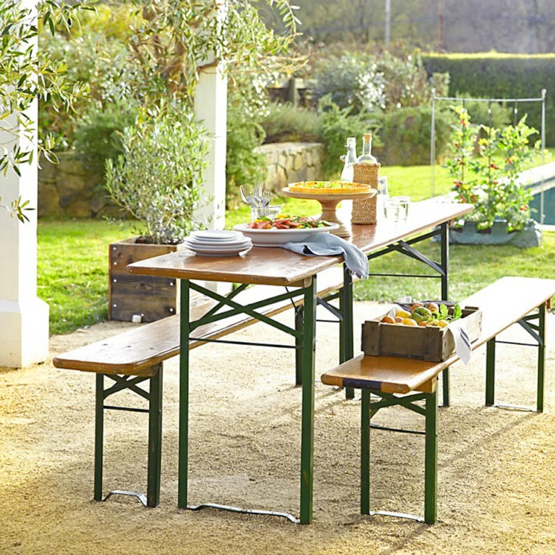 3PC Folding Garden Table Chair Set 8 10 Seater Outdoor Beer