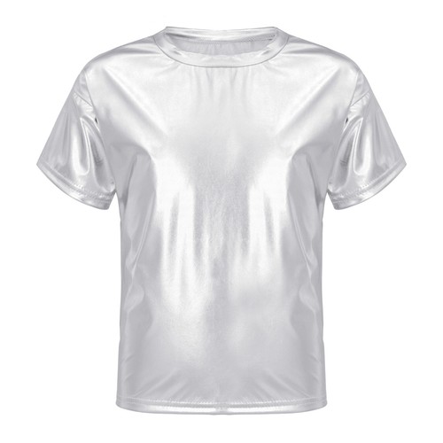 Kids Girls Boys Shiny Shirts Metallic Hip Hop Dance Top Modern Jazz Dancewear - Picture 18 of 43