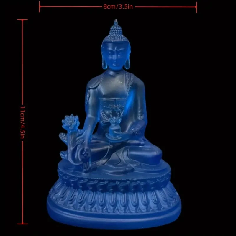 Buda Tibetano Loto Medicina Espiritual Resina Cristal Azul Estatua Budista 11cm Foto 3 de 4