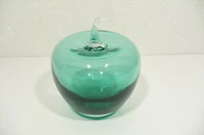 BLENKO Blown Studio Art Glass Apple in Sea Foam Color Paperweight Sculpture