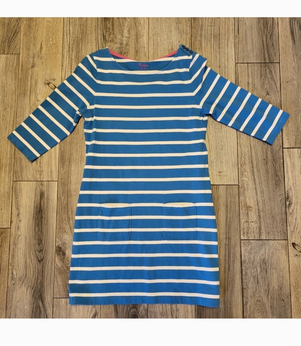 boden blue and white striped dress Boden Women's Double Cloth Puff Sleeve Dress in Blue