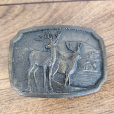 Vintage Stag Deer Buck Hunter Hunting Scene Belt Buckle