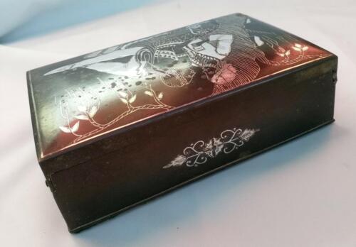 ANTIQUE ISLAMIC INDIAN BIDRI WARE SILVER INLAY BOX LOVERS - Picture 3 of 5