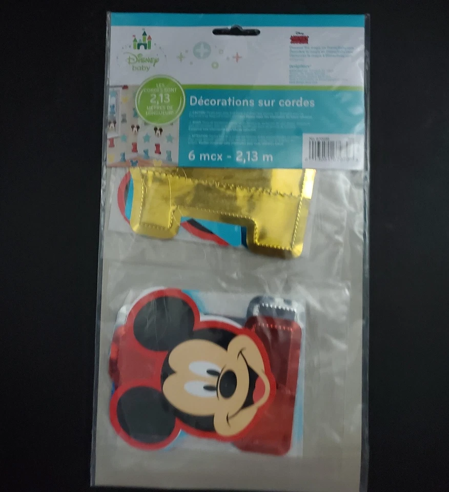 Cuerda decoraciones de fiesta de primer cumpleaños de Mickey Mouse 6 piezas de papel aluminio largo de 7 pies de Disney Foto 4 de 4