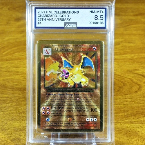 Pokemon Celebrations Premium Collection Gold Metal Charizard 4/102 AGS NM-MT 8.5