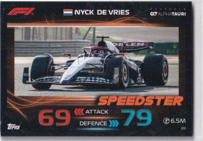 Topps F1 Turbo Attax 2023 Formel 1 Karte Nr. 89 Nyck de Vries Speedster