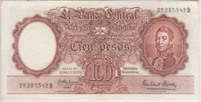 Argentina Banknote P.272c-Col. 500,100 Pesos Sfx D sig Fabregas -Elizalde  VF+