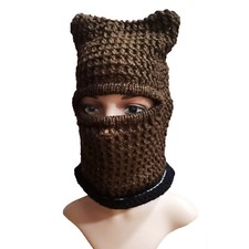 Máscara de rejilla hueca hecha a mano tejida trenza orejas gorro fiesta Halloween invierno sombreros