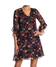 NWT CALVIN KLEIN Floral V-Neck 3/4 Length Sleeve Dress