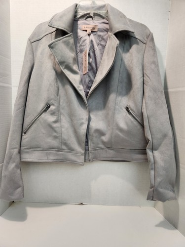 Philosophy Faux Suede Grey Open Front Short Moto Style Jacket L (LRW) - Picture 2 of 9