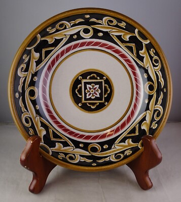 Deruta (Umbria) Barocco Nero Fima 8'' Bowl Black Red & Gold Design - Minty