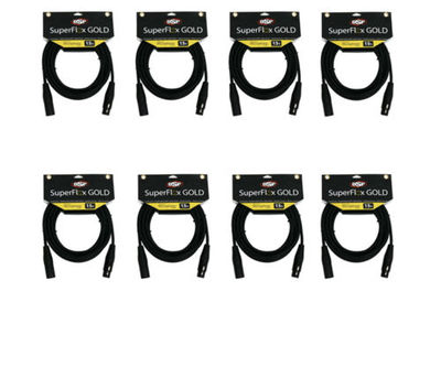 8 High Quality XLR Microphone Cables 15 ft by SuperFlex Gold 